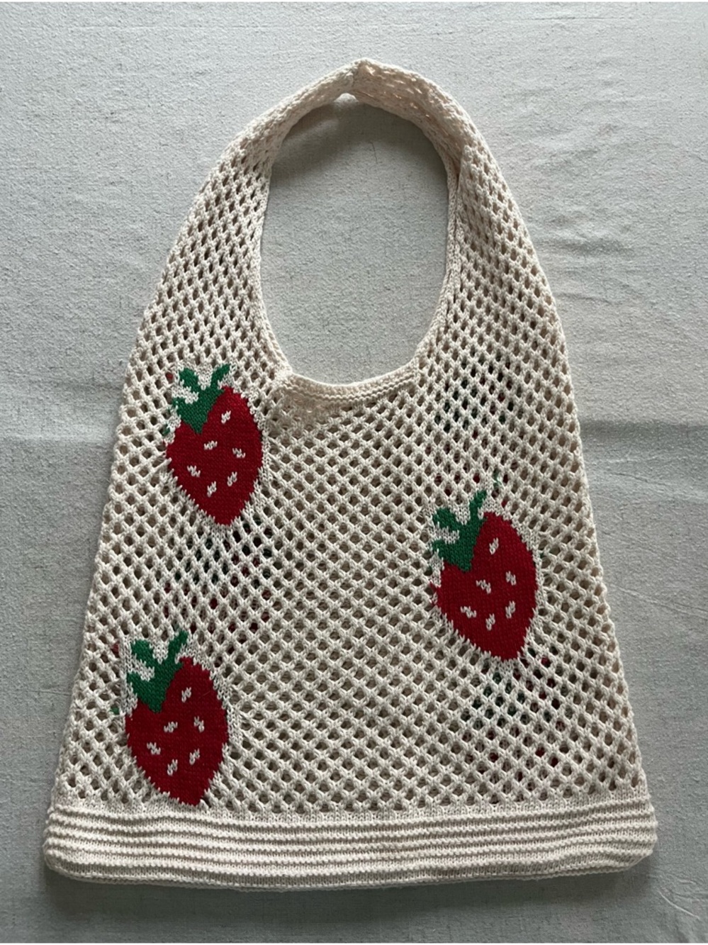 Strawberry Crochet Knit Market Bag - Boho Summer Tote